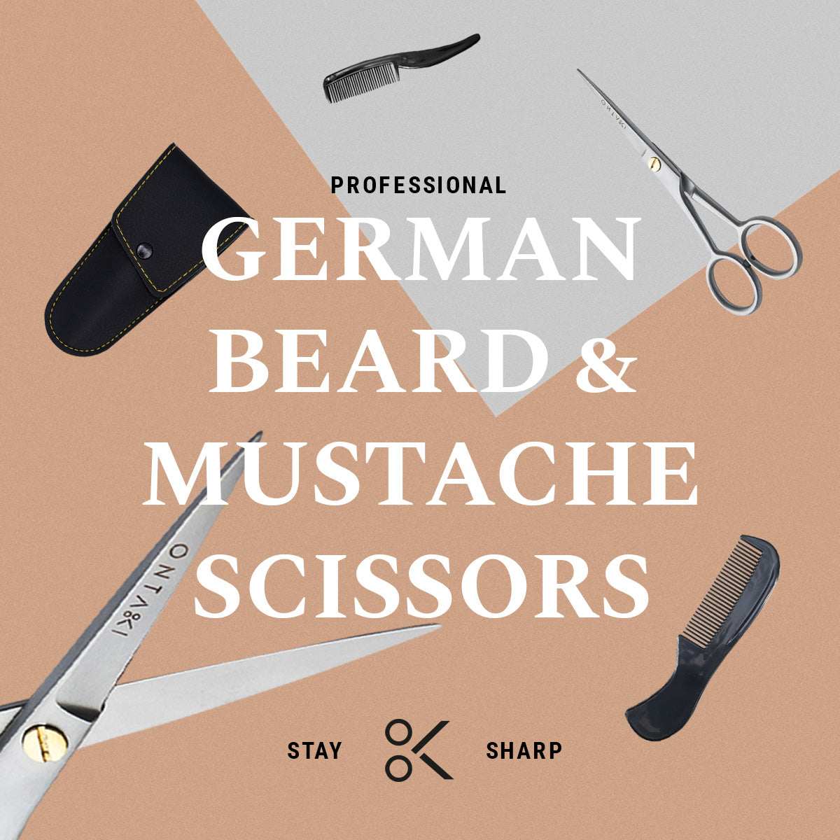 ONTAKI Professional German Steel Beard and Mustache Scissors grooming kit with combs and leather case