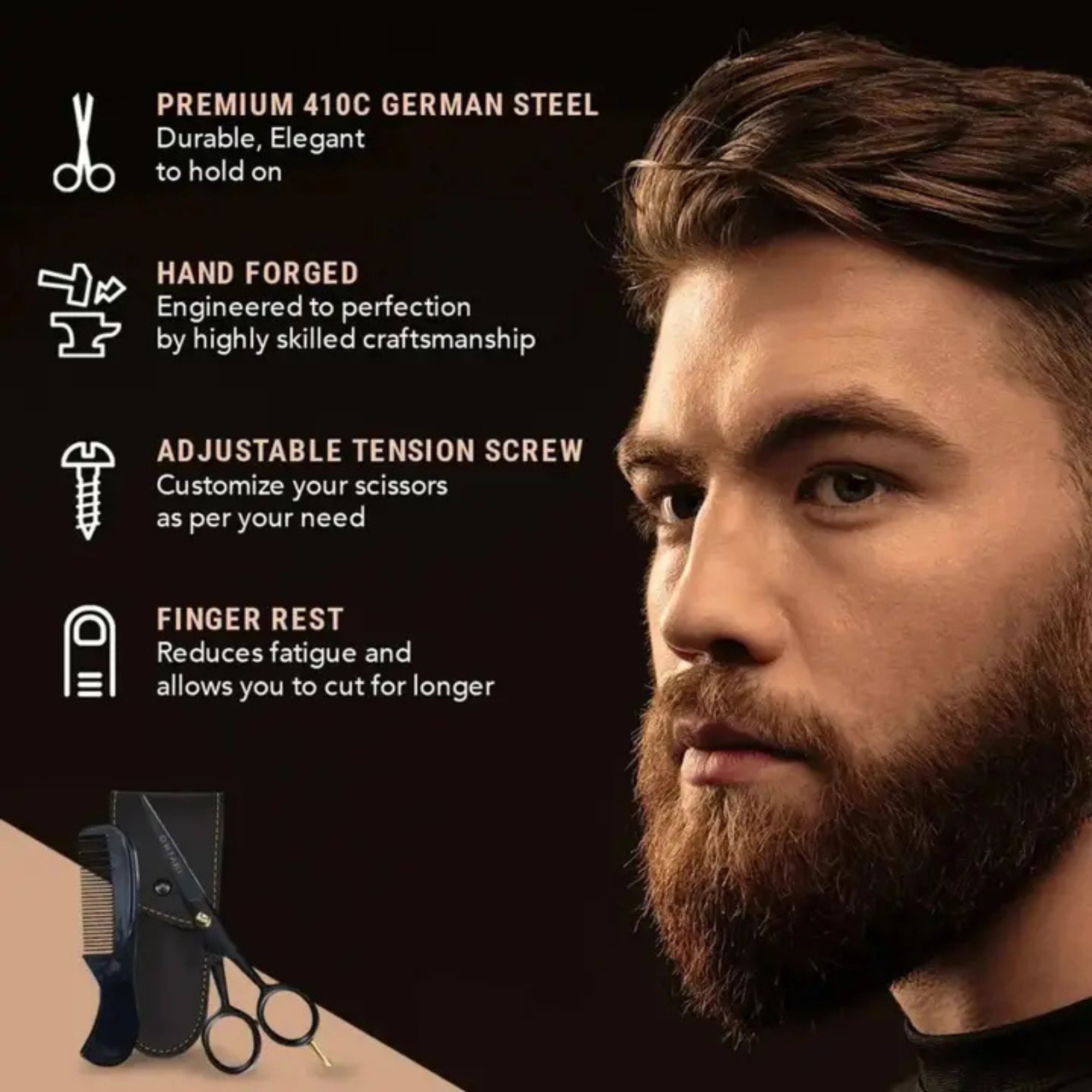 Forbici per barba e baffi ONTAKI con poggiadito (5")