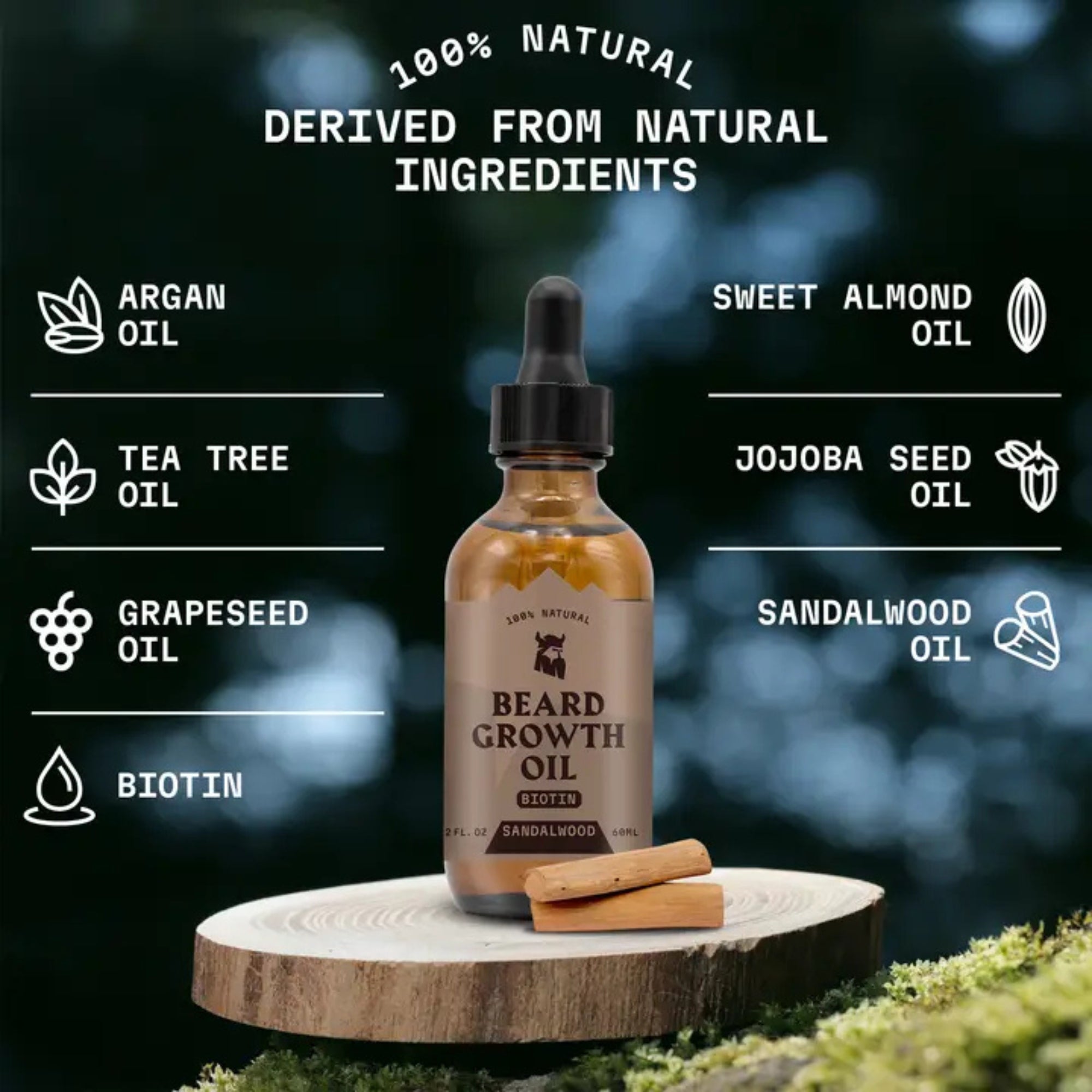 Striking Viking Sandalwood Beard Growth Kit with Biotin Oil & 0.25mm Derma Roller