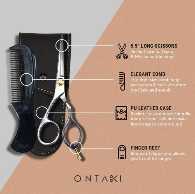ONTAKI Japanilainen Teräs Parta- ja Viiksisakset Oikea- ja Vasenkätisille (5.5")