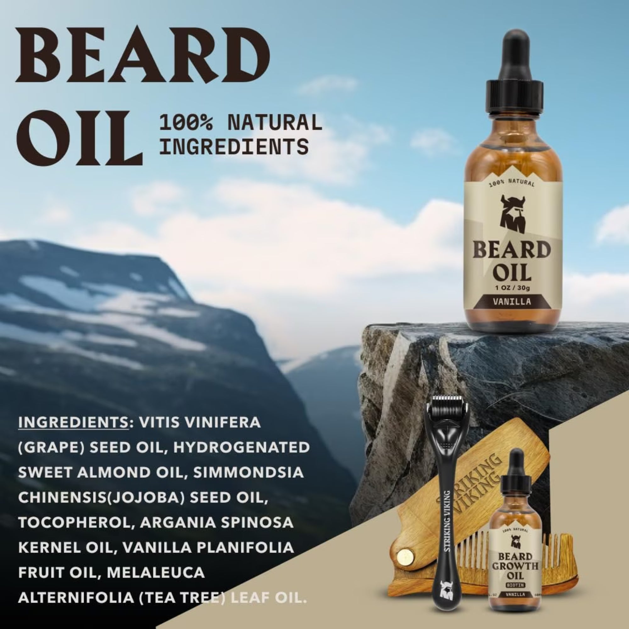 Striking Viking Vanilla Beard Oil & Balm Kit for Soft Healthy Beard Care for Men