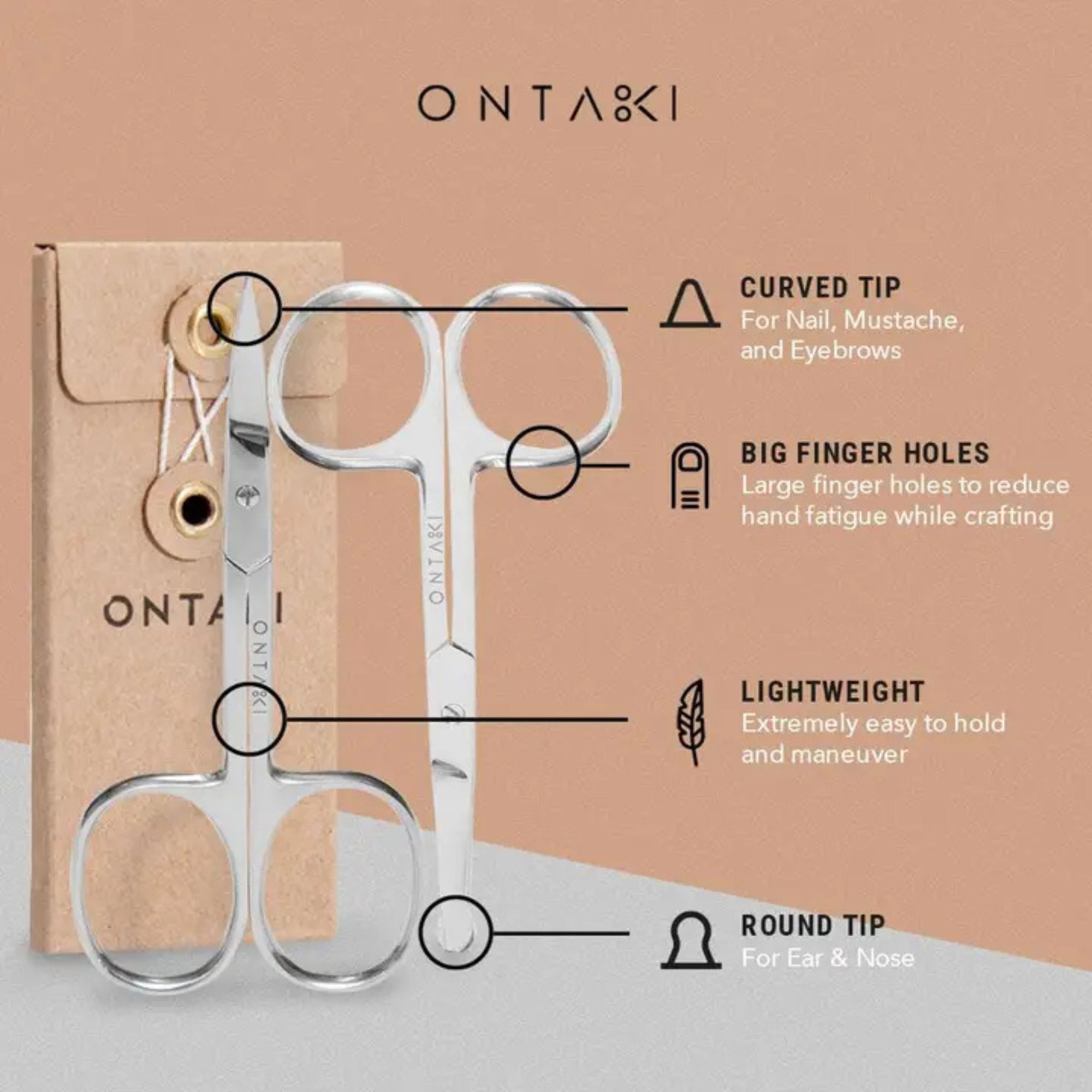 ONTAKI Facial Hair Grooming Scissors 2 Pack – Precision Beard, Nose & Mustache Trimming