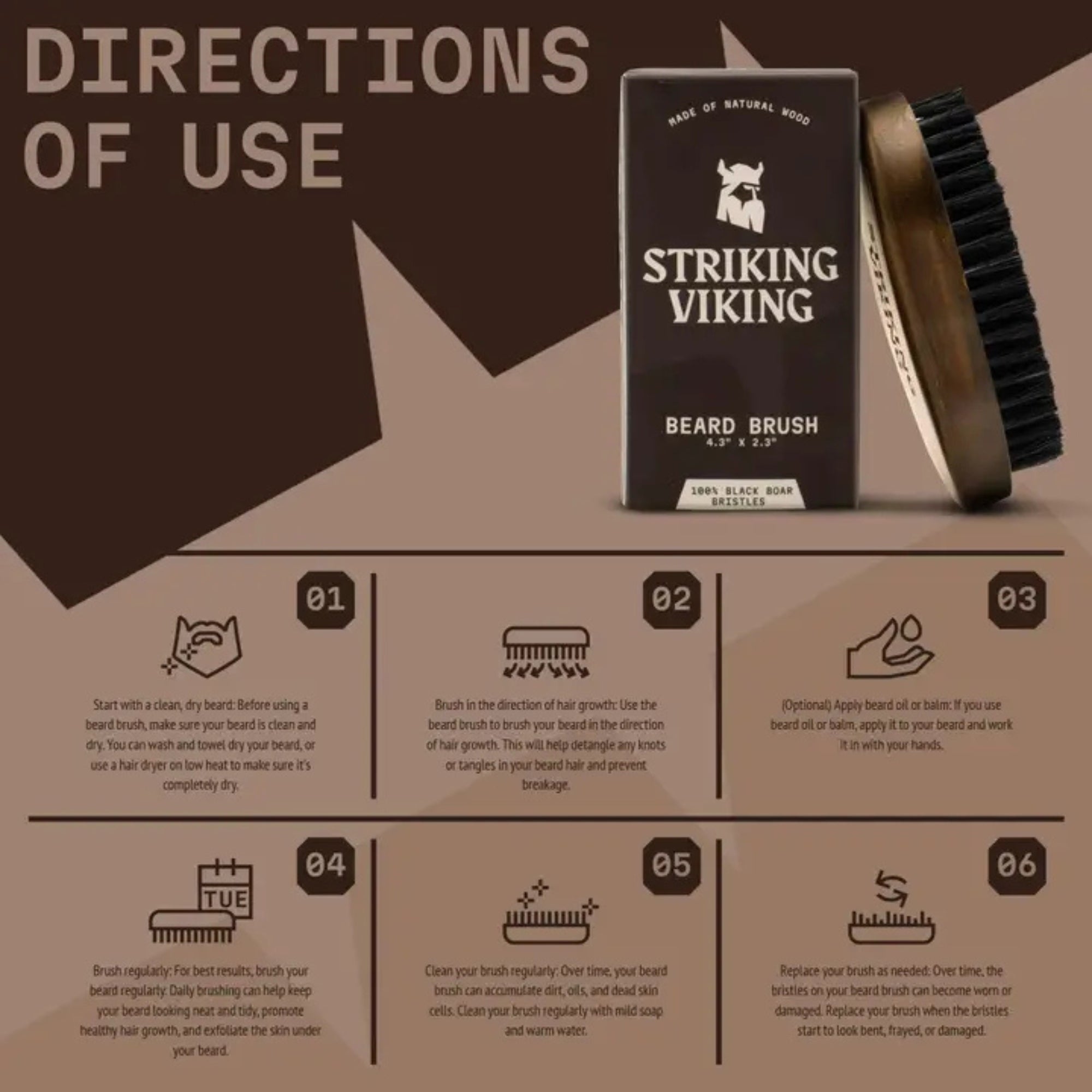 Striking Viking Boar Bristle Beard Brush for Men – Natural Beech Wood Grooming Brush