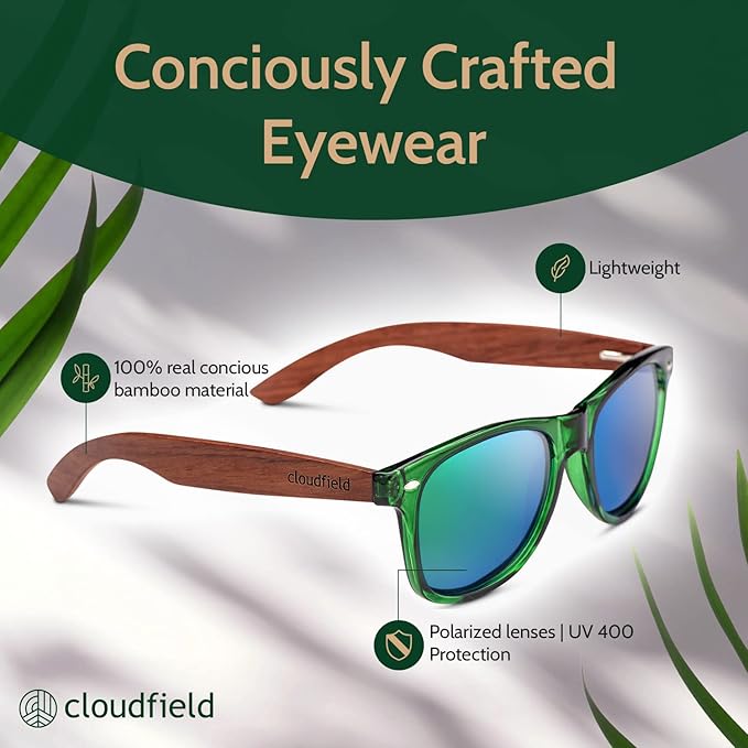 Cloudfield Unisex Polarized Wood Sunglasses - Blue Green