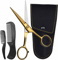 ONTAKI Forbici Professionali per Barba e Baffi in Acciaio Tedesco (5") - Gold Brass