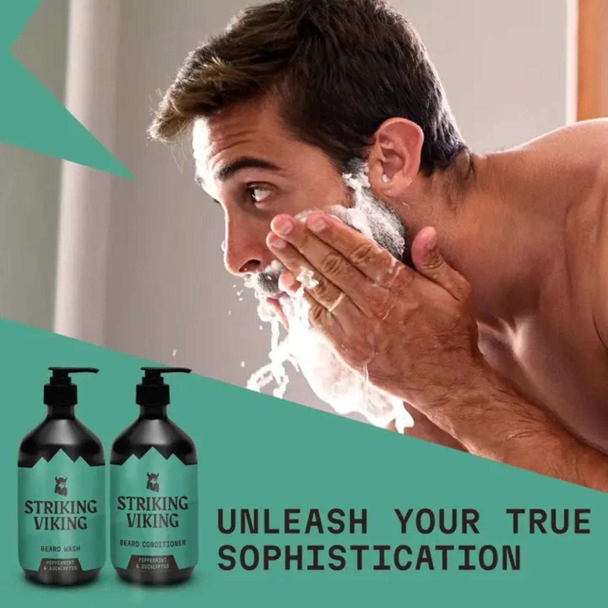 Striking Viking Peppermint & Eucalyptus Beard Shampoo & Conditioner Set for Healthy Beard Care