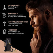 Premium Japanese Steel Beard & Hair Scissors – 5.0" Black