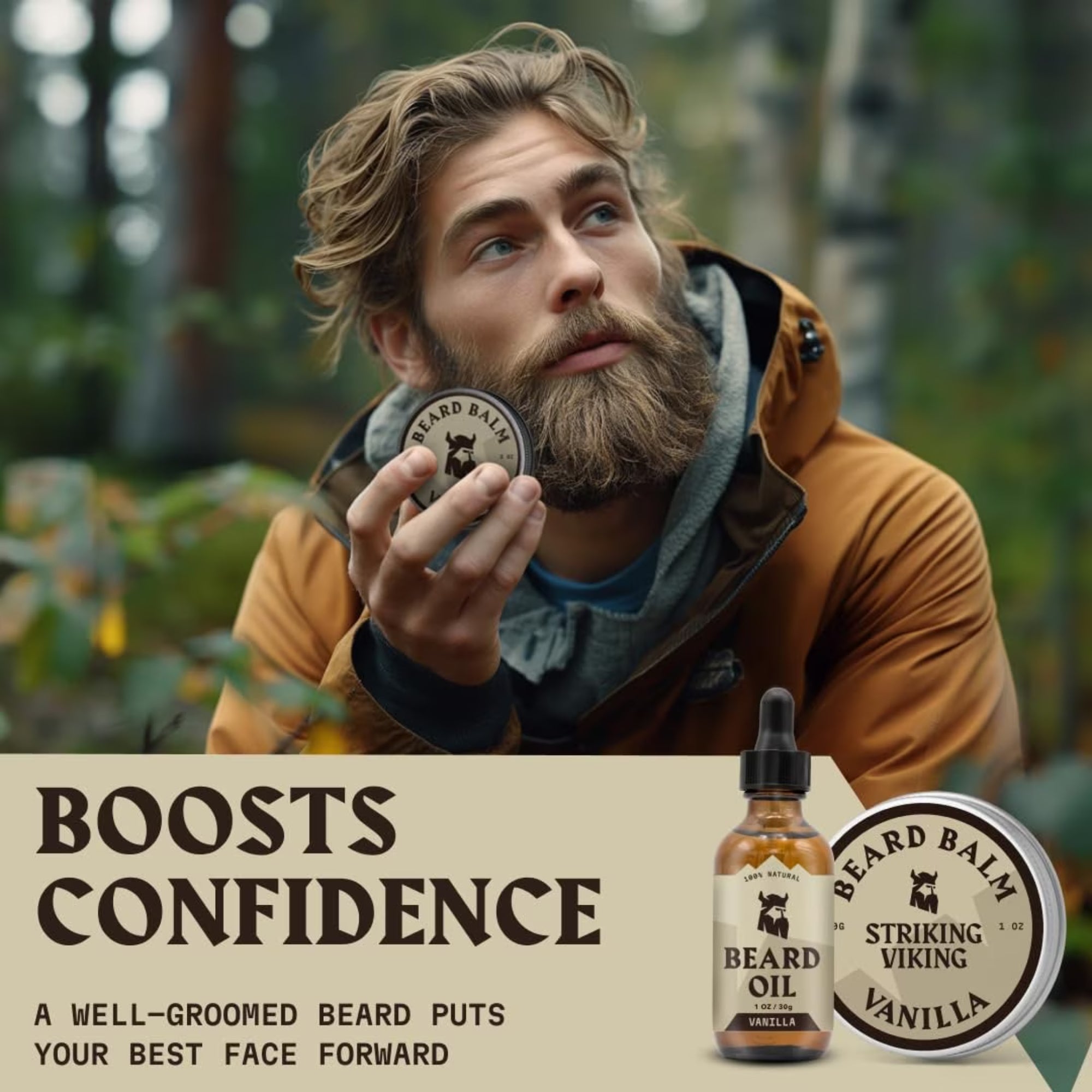 Striking Viking Vanilla Beard Oil & Balm Kit for Soft Healthy Beard Care for Men