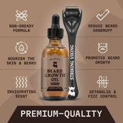 Striking Viking Sandalwood Beard Growth Kit with Biotin Oil & 0.25mm Derma Roller