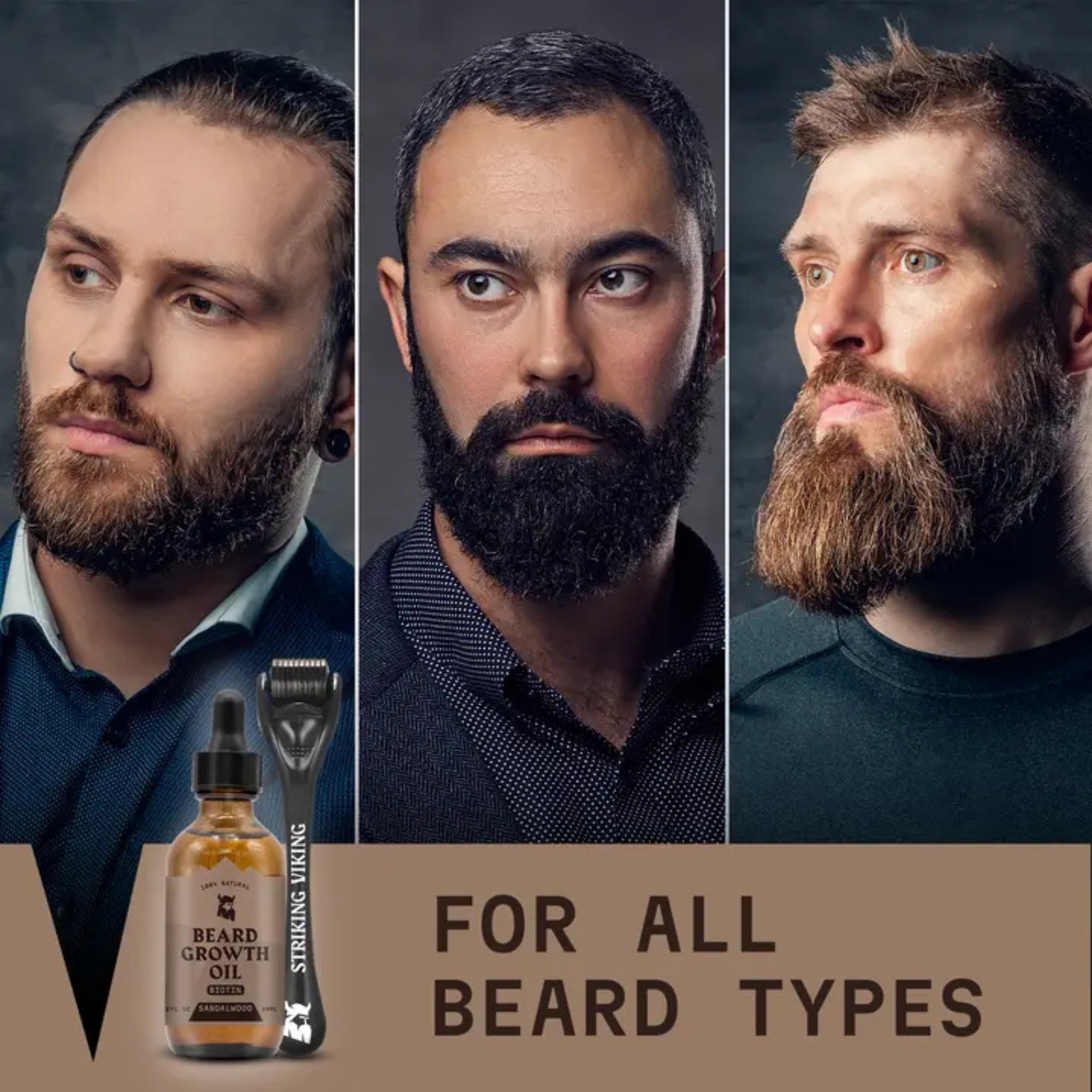 Striking Viking Sandalwood Beard Growth Kit with Biotin Oil & 0.25mm Derma Roller