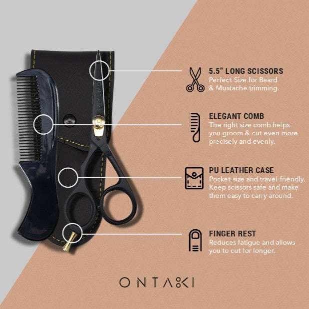 ONTAKI Japanilainen Teräs Parta- ja Viiksisakset Oikea- ja Vasenkätisille (5.5")