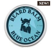 Blue Ocean Beard Balm tin with 100% natural oils, 2-ounce, moisturizing and shaping balm for a healthy beard.