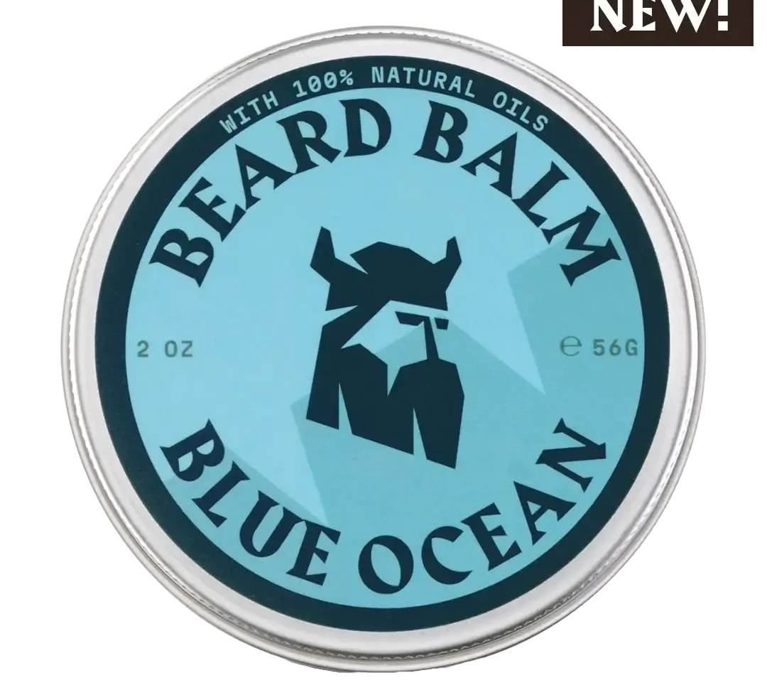 Blue Ocean Beard Balm tin with 100% natural oils, 2-ounce, moisturizing and shaping balm for a healthy beard.