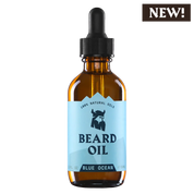 Beard Oil Blue Ocean in amber dropper bottle with natural organic ingredients and refreshing sea breeze scent