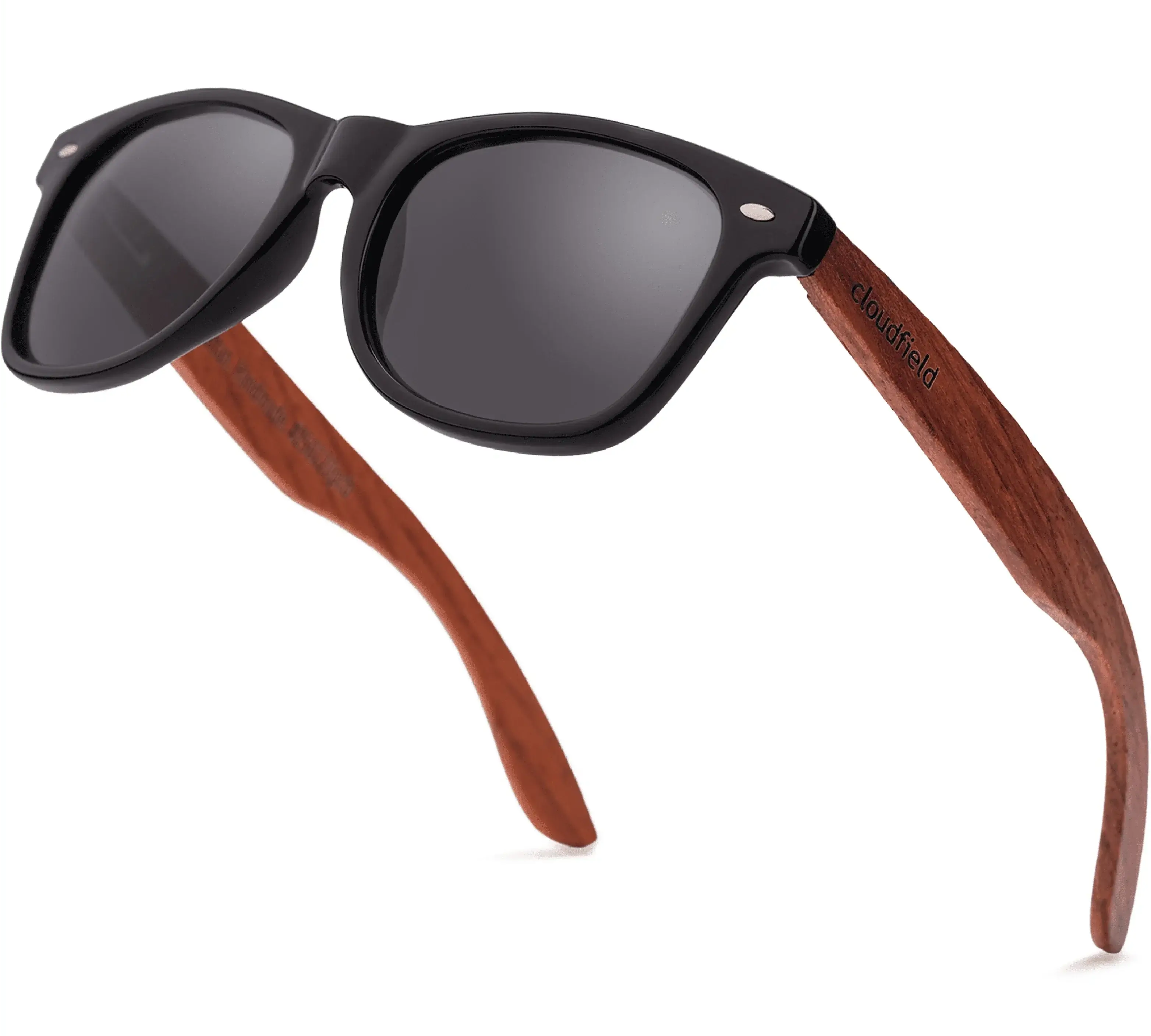 Cloudfield Unisex Polarized Bamboo Sunglasses in Shadow Black with UV Protection and Wooden Frame