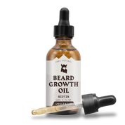 Beard Growth Oil Biotin for Men in amber dropper bottle, unscented and natural formula for fuller, healthier beard growth.