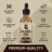 Vanilla Beard Oil 2 Pack with natural ingredients promotes beard growth, softens and hydrates facial hair while reducing itchiness.
