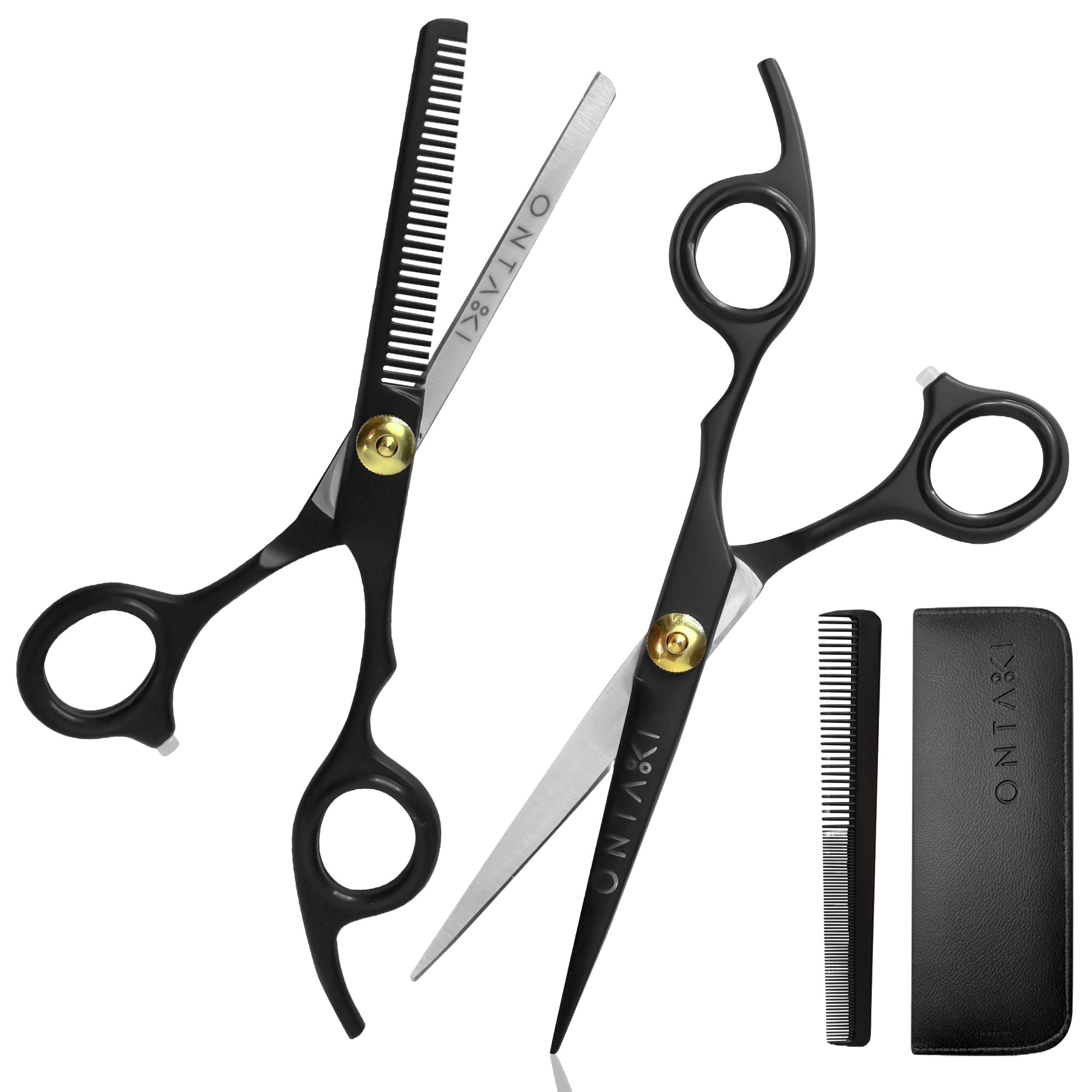 ONTIAKI Hair Thinning Shears Kit with scissors, razor comb, and styling combs for precise haircuts and texturizing