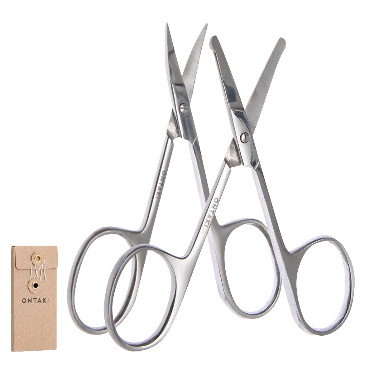 ONTAKI 2-pack stainless steel facial hair grooming scissors with curved and rounded safety tips for precise beard, mustache, eyebrow, nose, and ear trimming