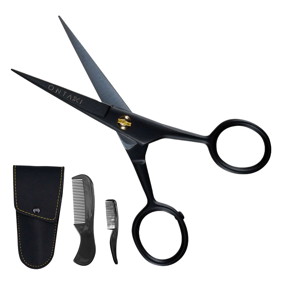 ONTAKI Professional German Steel Beard and Mustache Scissors grooming kit with combs and case