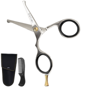 ONTAKI Japanese Steel rounded-tip beard and mustache scissors with comb and PU leather pouch
