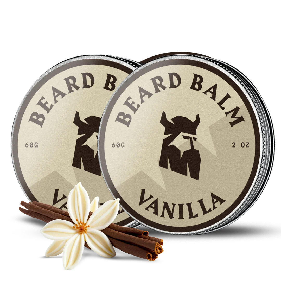 Vanilla Beard Balm 2 Pack with natural ingredients, adds shape and shine, 2-ounce tins.