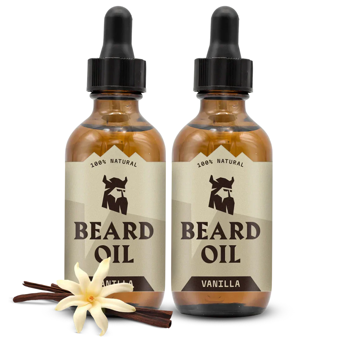 Vanilla Beard Oil 2 Pack with dropper, natural and organic ingredients for healthy beard care.