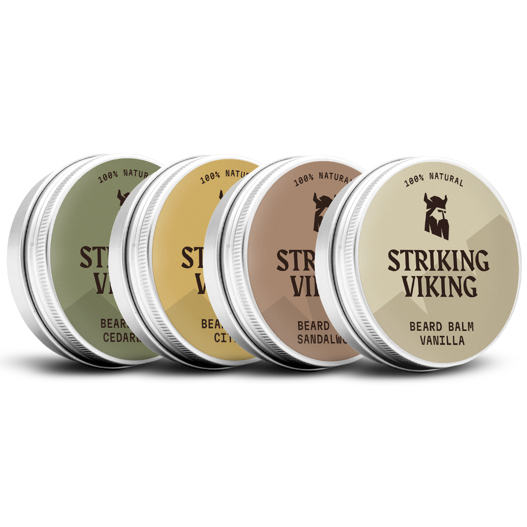 Beard Balm Variety 4 Pack Set with Citrus, Vanilla, Cedarwood, Sandalwood Scents.
