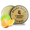 Citrus beard balm tin with lime and orange slice.