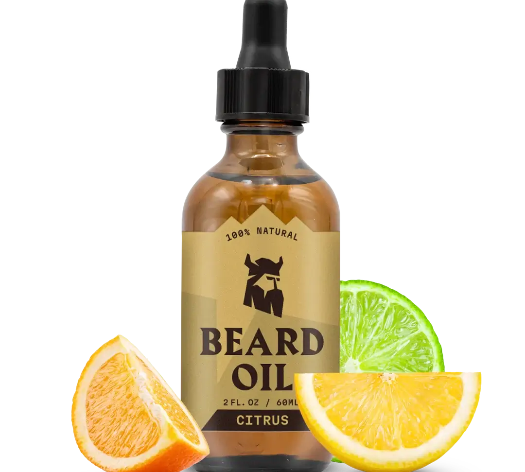 Beard Oil Citrus with natural ingredients and citrus scent, 2 oz dropper.