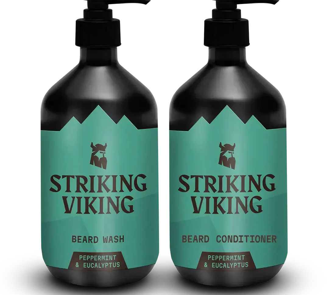 Striking Viking Beard Wash & Conditioner Set with Peppermint & Eucalyptus Fragrance.