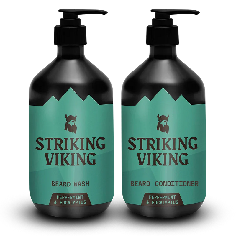 Striking Viking Beard Wash & Conditioner Set with Peppermint & Eucalyptus Fragrance.