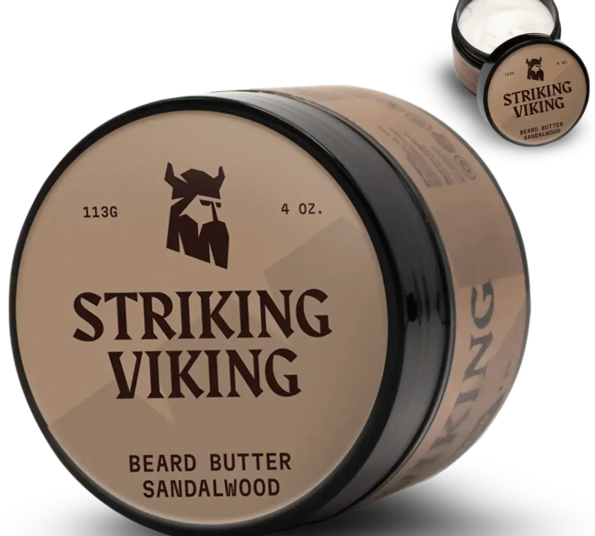 Sandalwood beard butter by Striking Viking, 113g jar, intense moisturization.