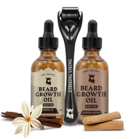 Striking Viking Beard Growth Mastery Bundle with Sandalwood &amp; Vanilla Biotin Oils and Derma Roller
