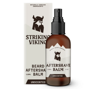 Unscented after shave balm for men by Striking Viking, 118ml bottle and packaging, soothing and hydrating for all skin types.