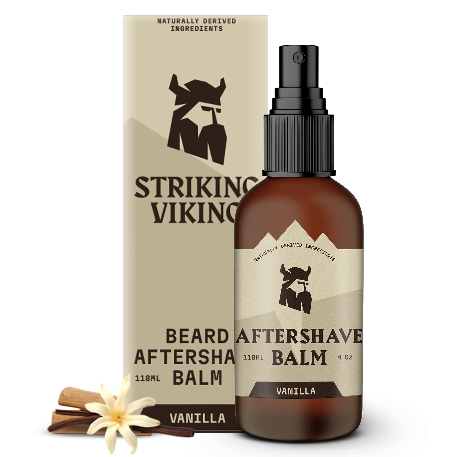 Vanilla-scented after shave balm for men by Striking Viking, 118ml bottle.