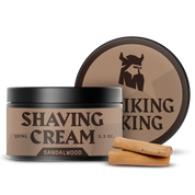Sandalwood shaving cream for men in a 5.3 oz container with rich aroma.