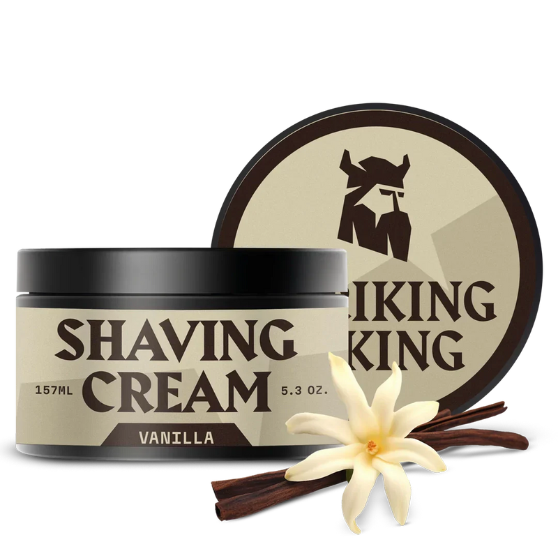Vanilla scented shaving cream for men in 5.3 oz tub, perfect for sensitive skin.