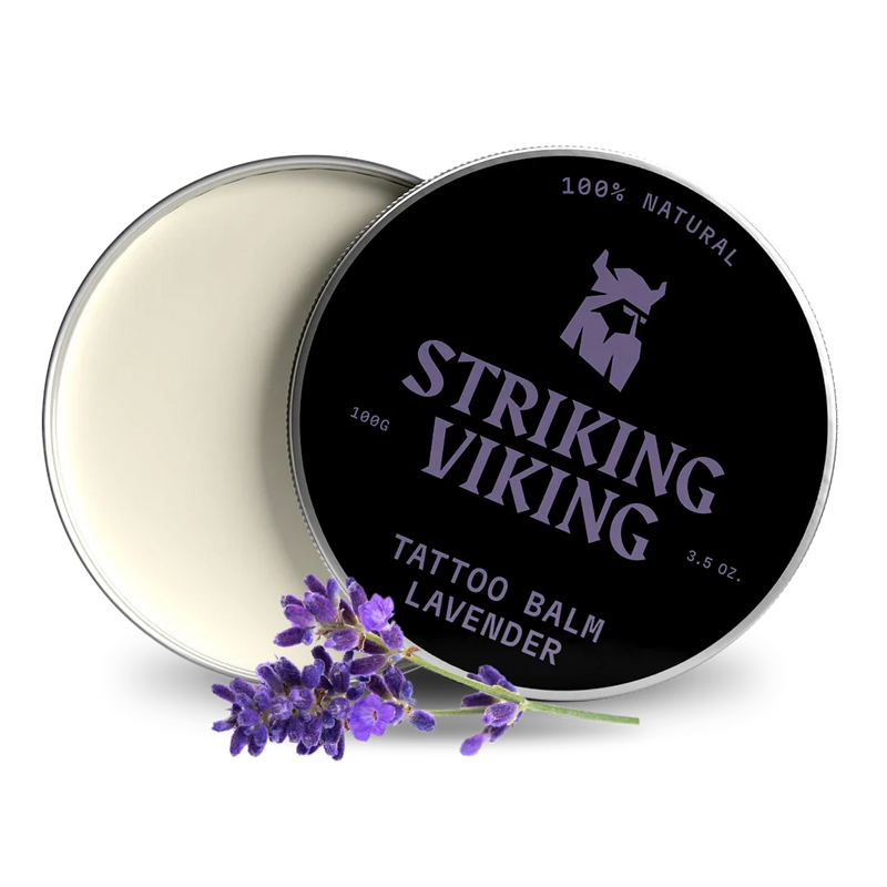 Tattoo Balm Lavender by Striking Viking for tattoo care and vibrancy.
