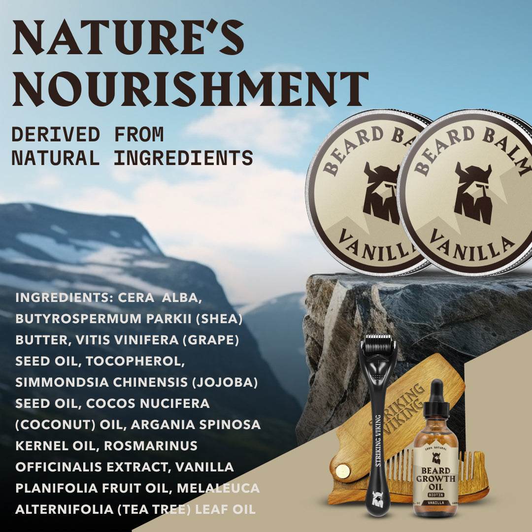 Vanilla Beard Balm 2 Pack with natural ingredients for shaping and moisturizing.