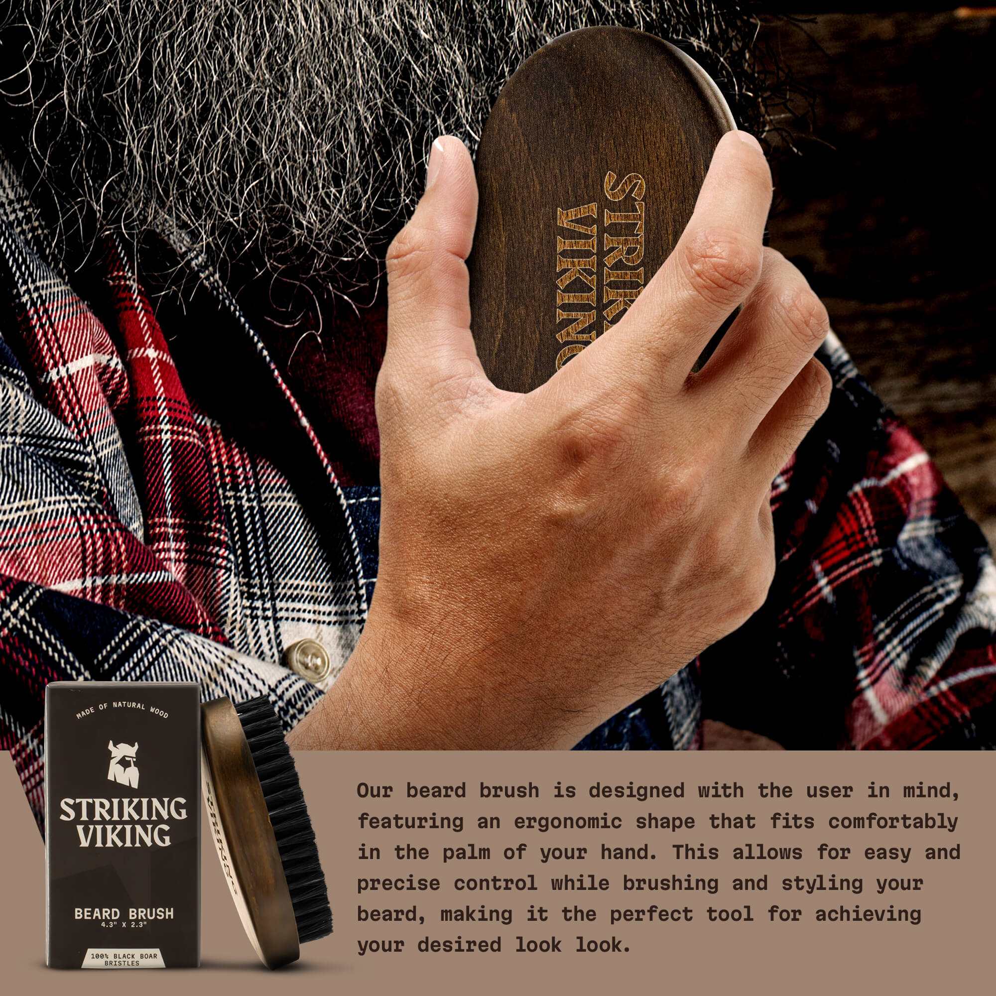 Beard Brush for Men - Natural Boar Bristle with Beech Wood Handle