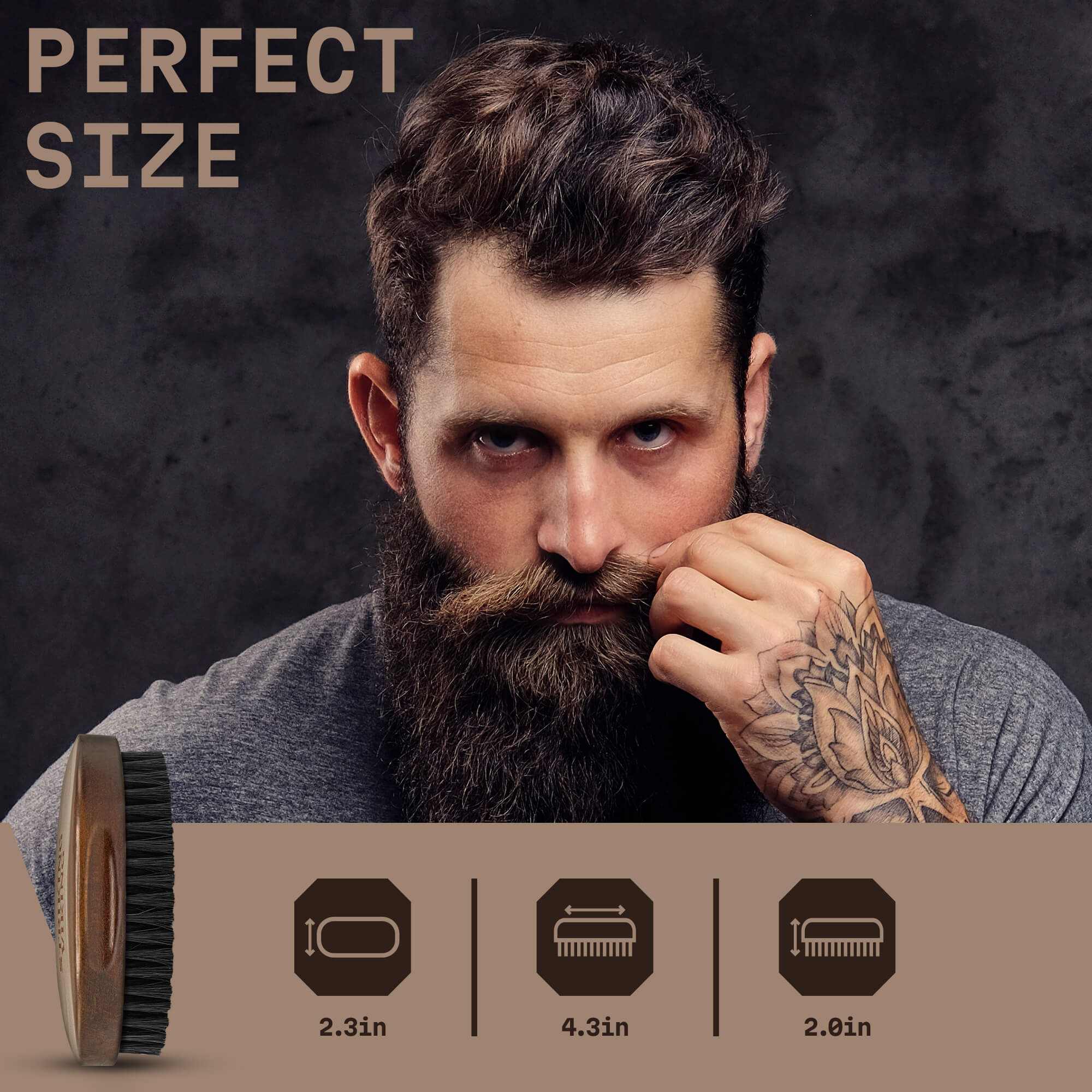 Beard Brush for Men - Natural Boar Bristle with Beech Wood Handle