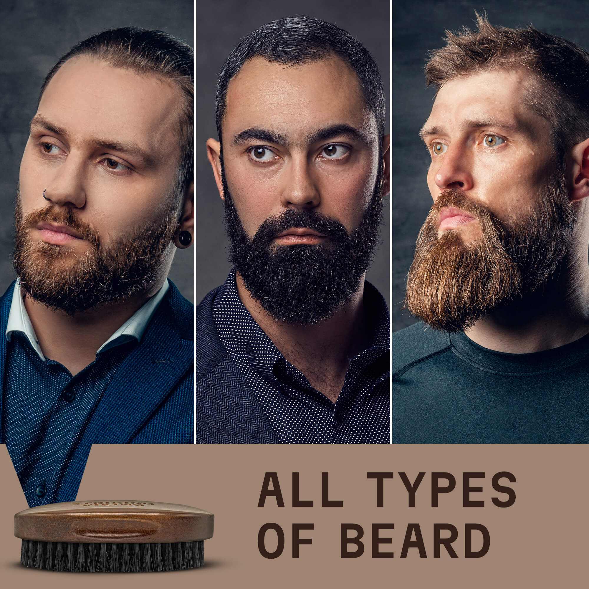 Beard Brush for Men - Natural Boar Bristle with Beech Wood Handle