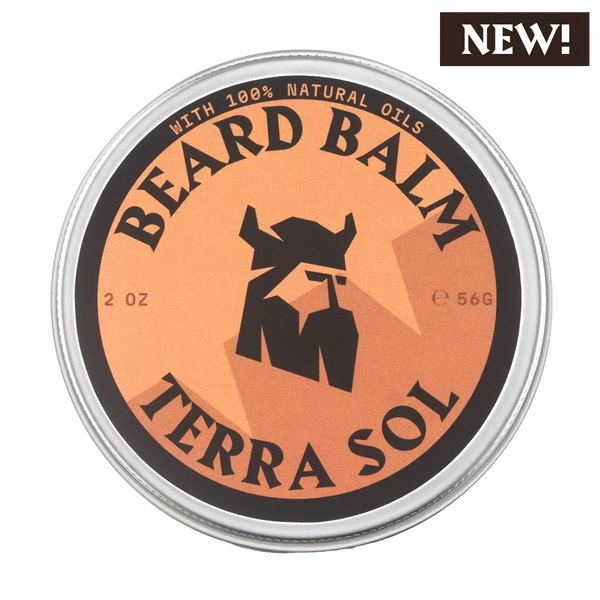Terra Sol Beard Balm tin with natural oils for beard care and styling, 2 oz container