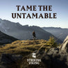 Man standing on mountain top with "Tame the Untamable" text, Striking Viking logo at the bottom.