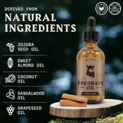 Pre Shave Oil for Men with Sandalwood scent and natural ingredients for smooth grooming.