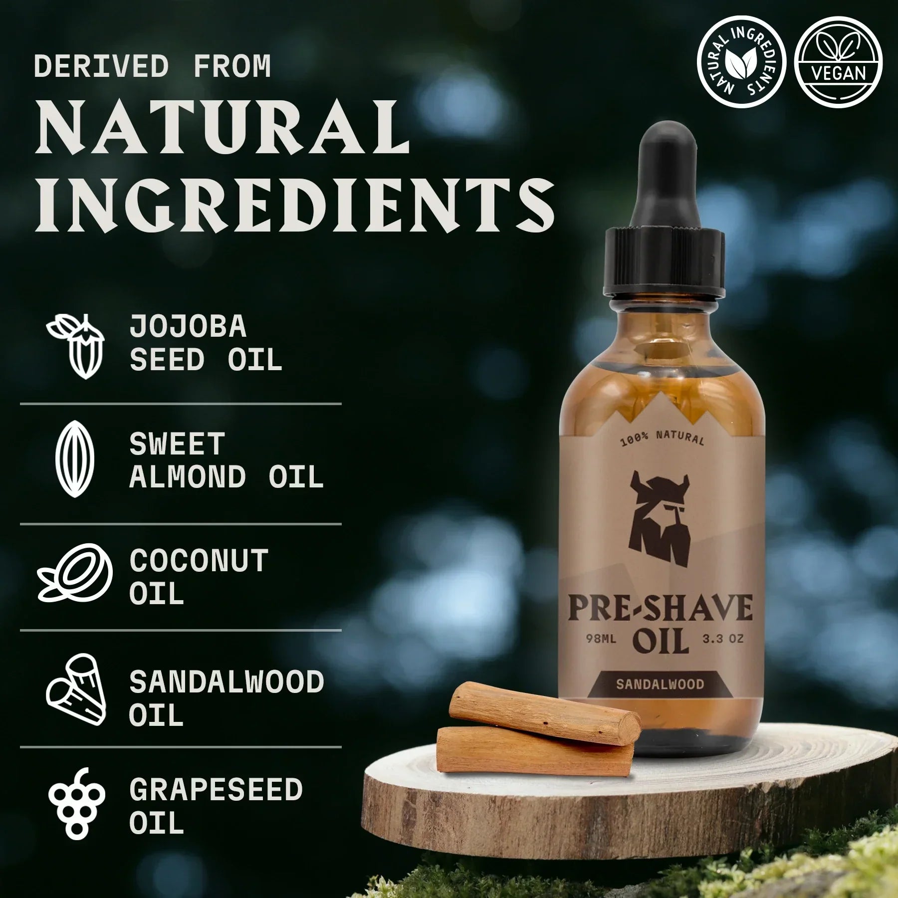 Pre Shave Oil for Men with Sandalwood scent and natural ingredients for smooth grooming.