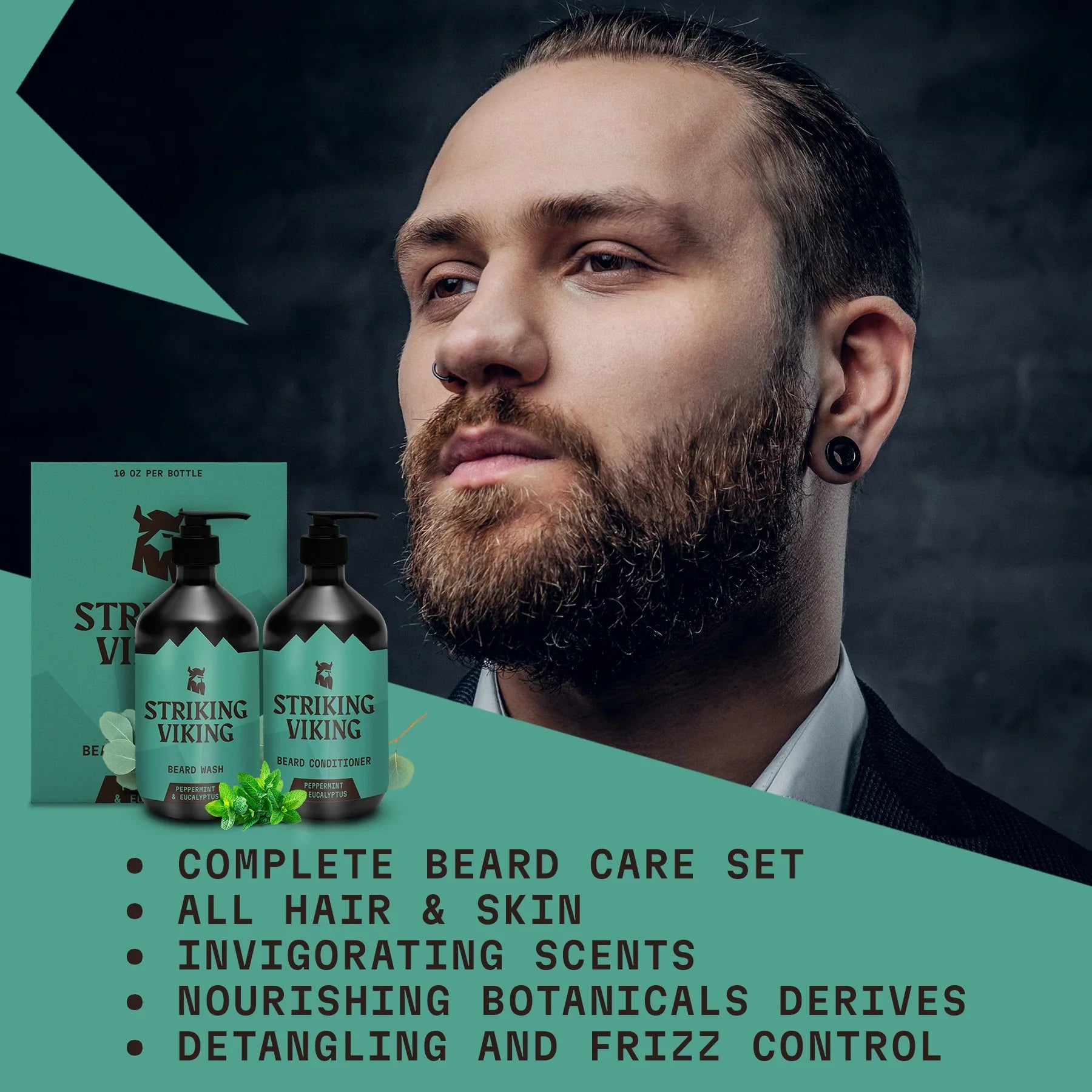 inside Striking Viking Beard Wash & Conditioner Set (Natural Peppermint & Eucalyptus)