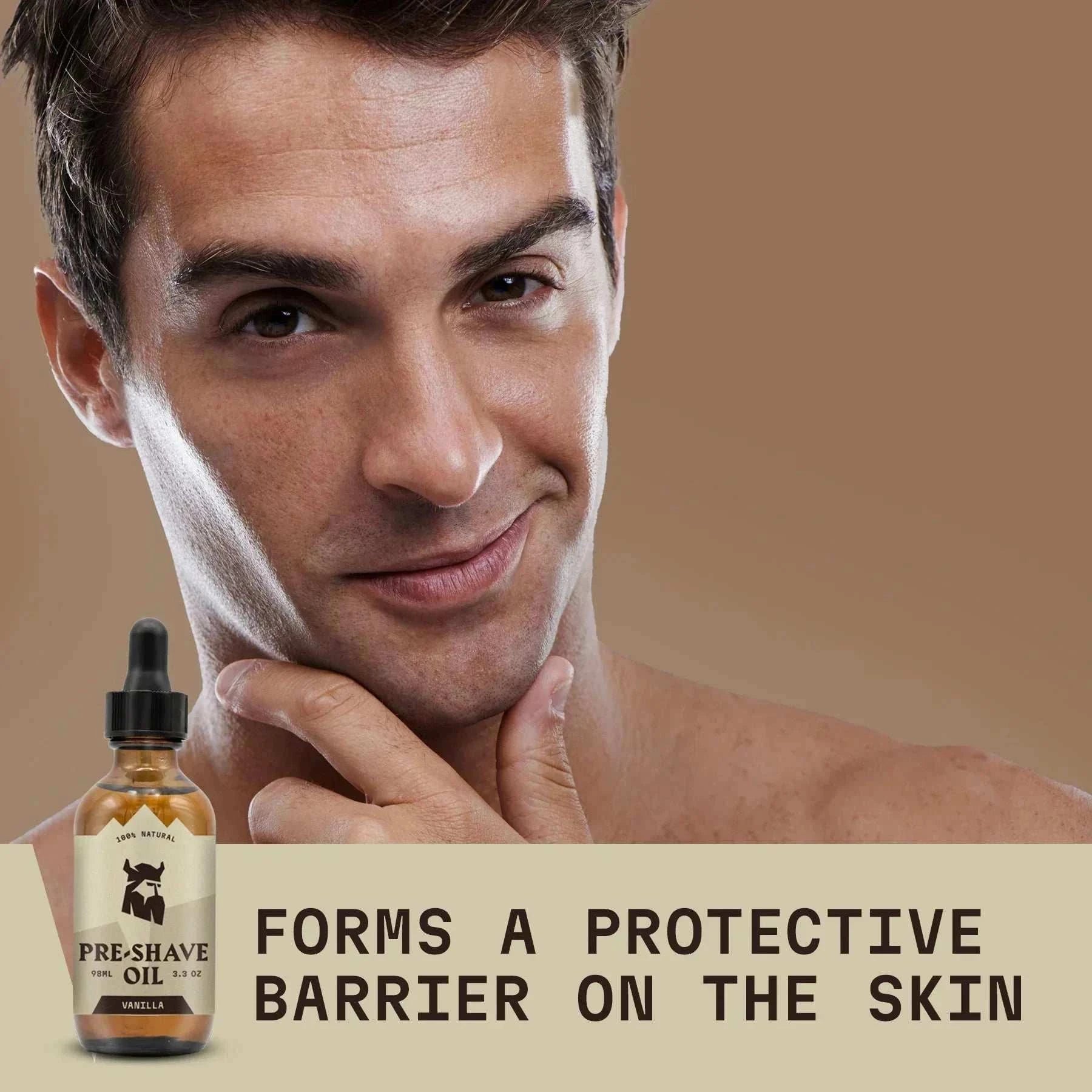 Pre Shave Oil for Men with Vanilla scent, provides protective barrier for irritation-free shave.