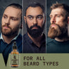 Beard oil cedarwood for all beard types with three men showcasing healthy beards.